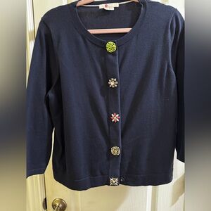 Boden Black Cardigan with Green Embellished Buttons